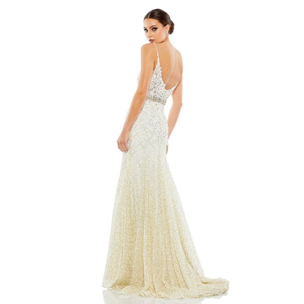 Mac Duggal Size 0 Delicate Floral Lace Long Evening Gown Ivory Prom Princesscore - Picture 2 of 16